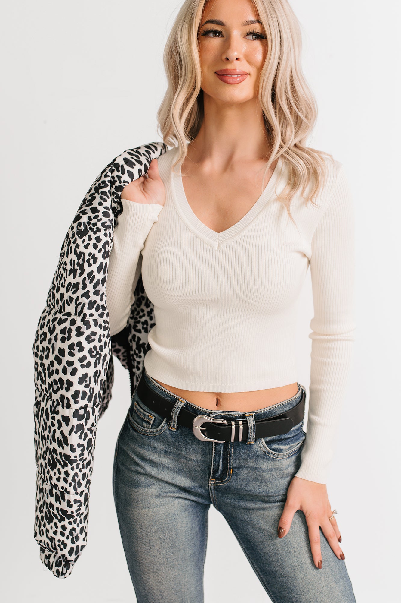 Born Sweet V Neck Ribbed Knit Top (Cream) - NanaMacs