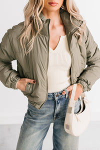 Night Shift Mock Turtleneck Zip-Up Puffer Jacket (Olive) - Ships by 12/10 - NanaMacs