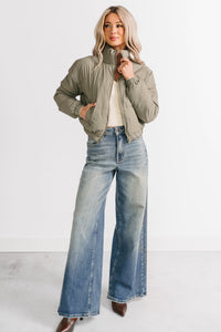 Night Shift Mock Turtleneck Zip-Up Puffer Jacket (Olive) - Ships by 12/10 - NanaMacs