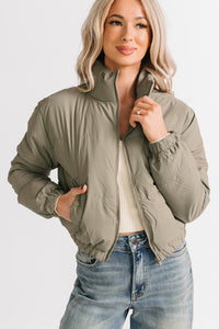 Night Shift Mock Turtleneck Zip-Up Puffer Jacket (Olive) - Ships by 12/10 - NanaMacs