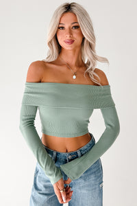 Fall Into Me Off The Shoulder Crop Top (Basil) - NanaMacs