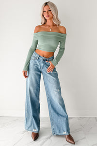 Fall Into Me Off The Shoulder Crop Top (Basil) - NanaMacs