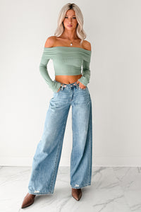 Fall Into Me Off The Shoulder Crop Top (Basil) - NanaMacs