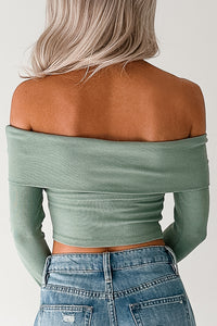 Fall Into Me Off The Shoulder Crop Top (Basil) - NanaMacs