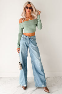 Fall Into Me Off The Shoulder Crop Top (Basil) - NanaMacs