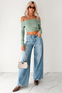 Fall Into Me Off The Shoulder Crop Top (Basil) - NanaMacs