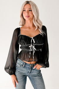 Cute With It Sweetheart Neck Bow Detail Top (Black) - NanaMacs
