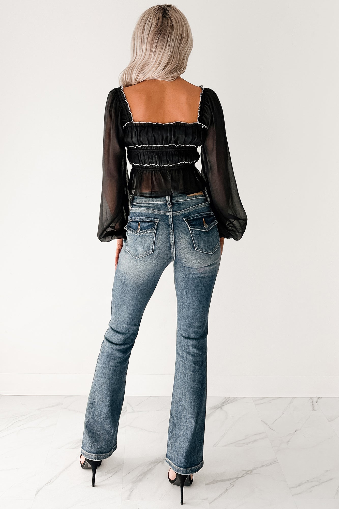 Cute With It Sweetheart Neck Bow Detail Top (Black) - NanaMacs