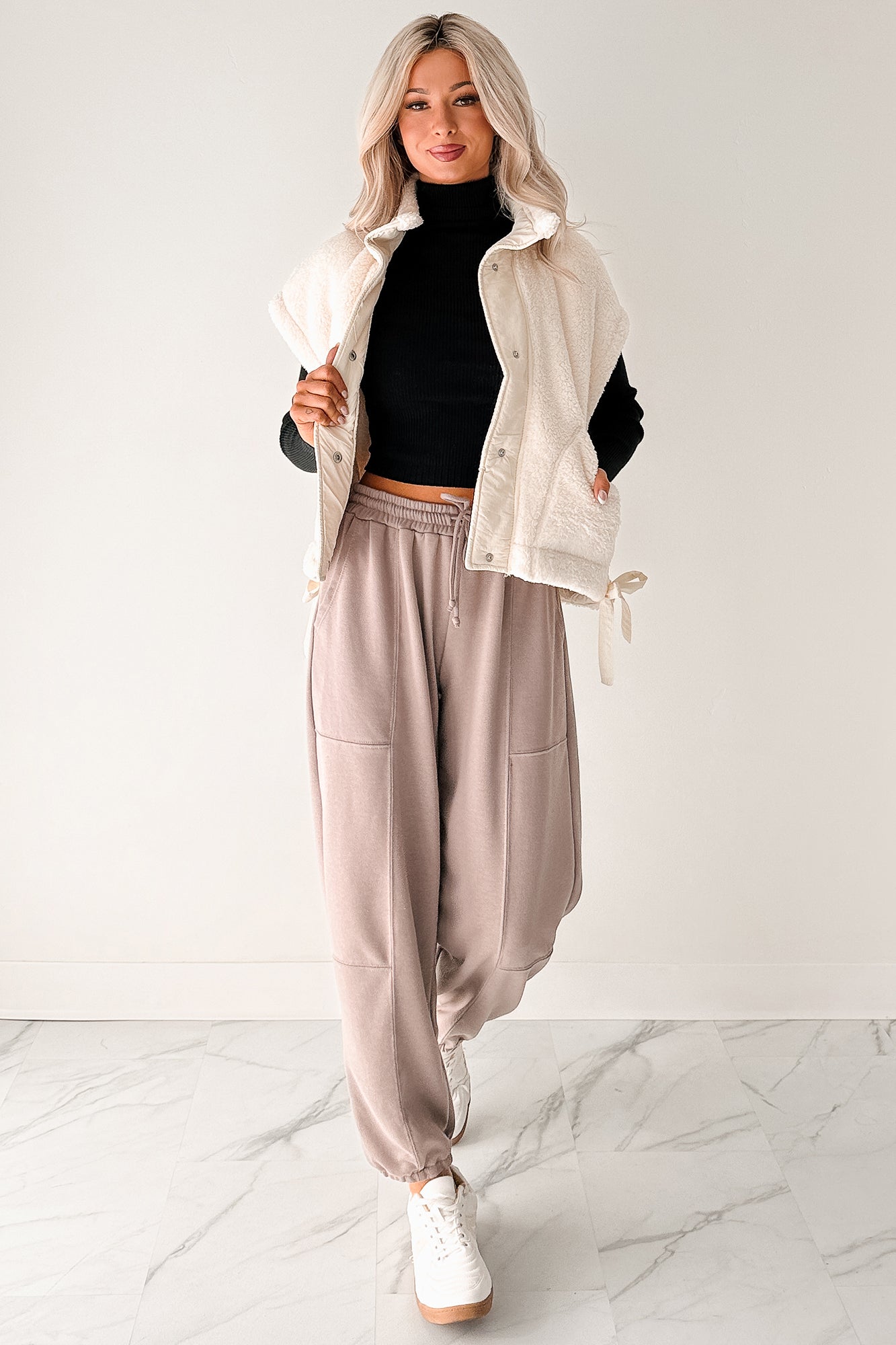 Winter Calmness Sleeveless Sherpa Vest (Ivory) - NanaMacs