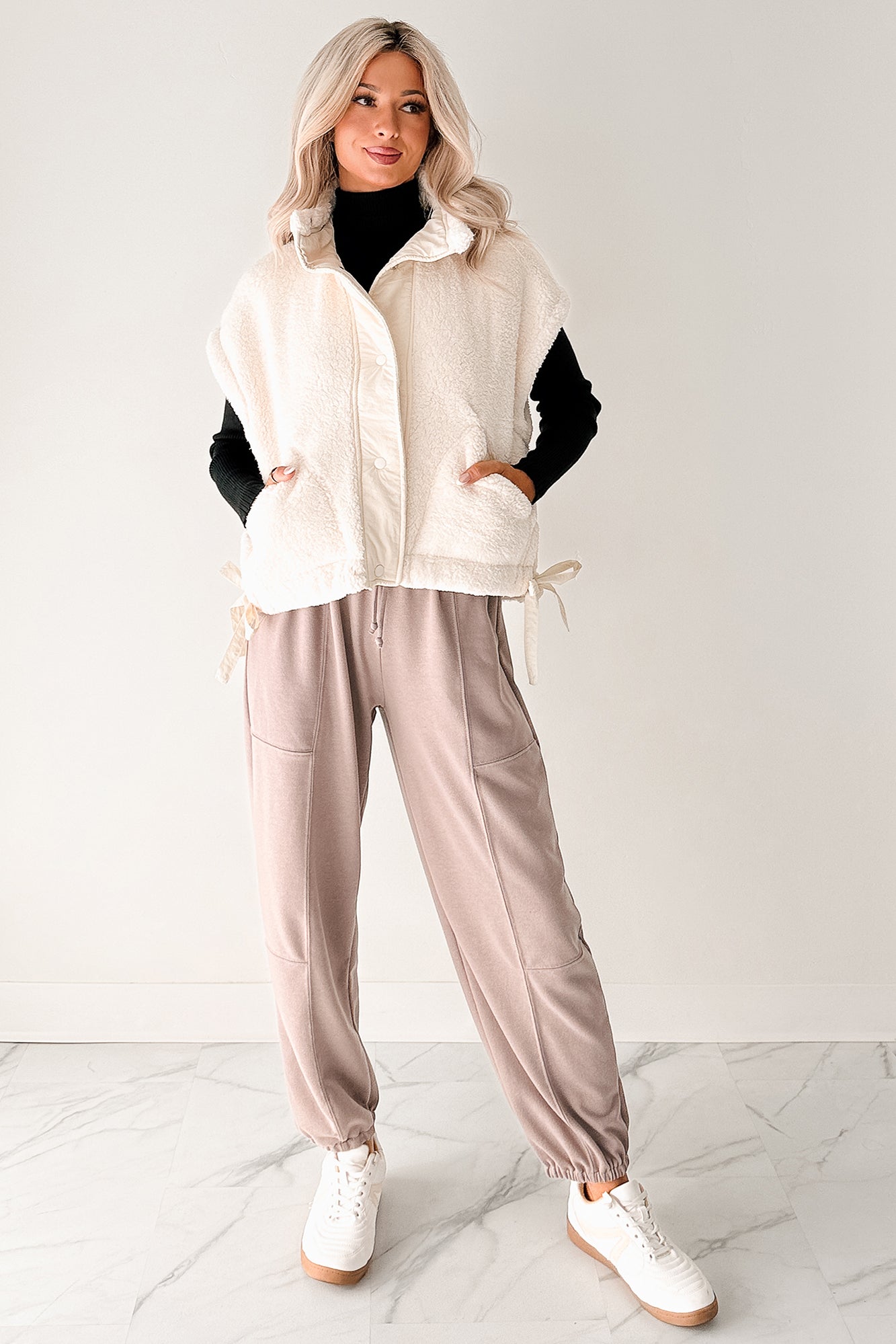 Winter Calmness Sleeveless Sherpa Vest (Ivory) - NanaMacs