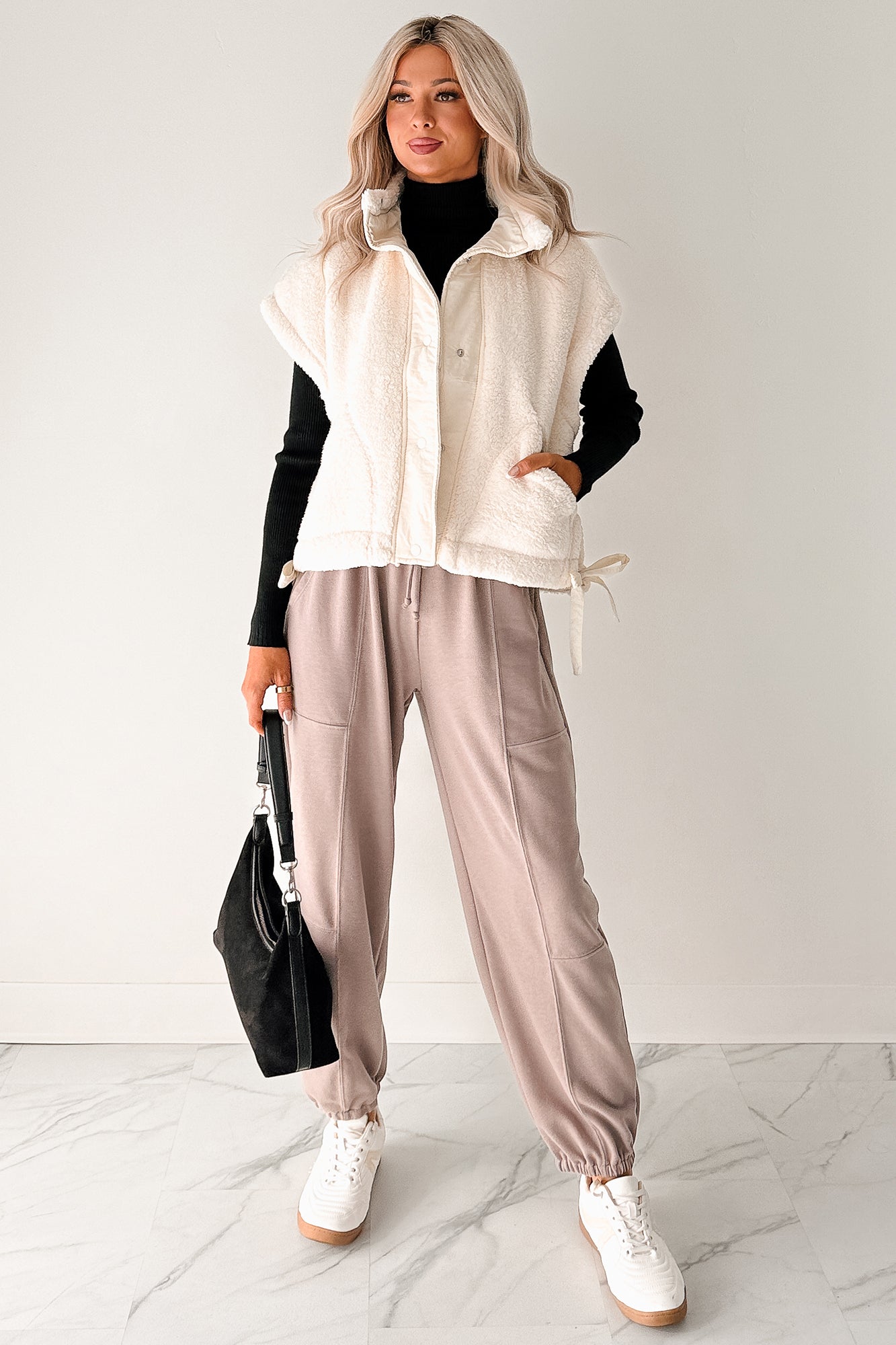 Winter Calmness Sleeveless Sherpa Vest (Ivory) - NanaMacs