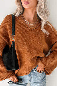 Coffee Talks Chunky V-Neck Sweater (Brown) - NanaMacs
