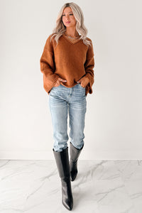 Coffee Talks Chunky V-Neck Sweater (Brown) - NanaMacs