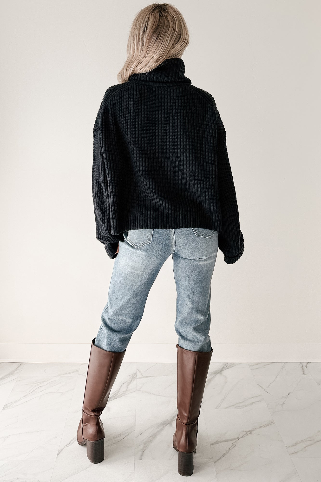 Tell Me Everything Cowl Neck Cargo Sweater (Dark Navy) - NanaMacs