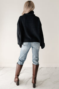 Tell Me Everything Cowl Neck Cargo Sweater (Dark Navy) - NanaMacs