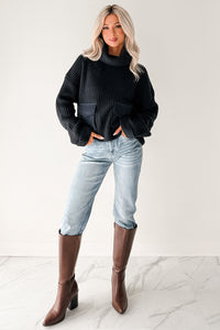 Tell Me Everything Cowl Neck Cargo Sweater (Dark Navy) - NanaMacs