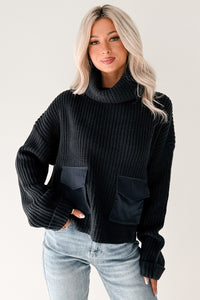 Tell Me Everything Cowl Neck Cargo Sweater (Dark Navy) - NanaMacs