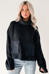 Tell Me Everything Cowl Neck Cargo Sweater (Dark Navy) - NanaMacs