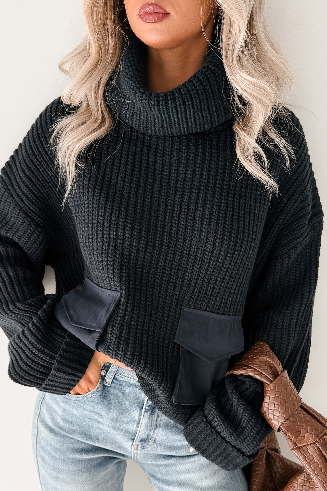 Tell Me Everything Cowl Neck Cargo Sweater (Dark Navy) - NanaMacs