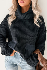 Tell Me Everything Cowl Neck Cargo Sweater (Dark Navy) - NanaMacs