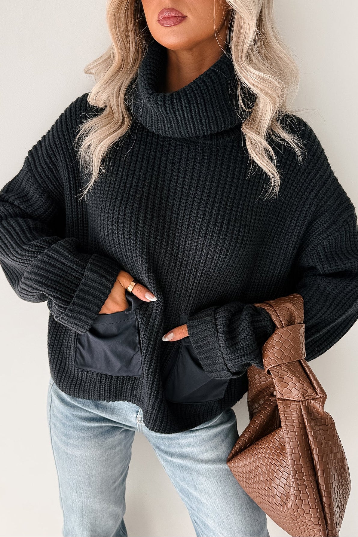 Tell Me Everything Cowl Neck Cargo Sweater (Dark Navy) - NanaMacs