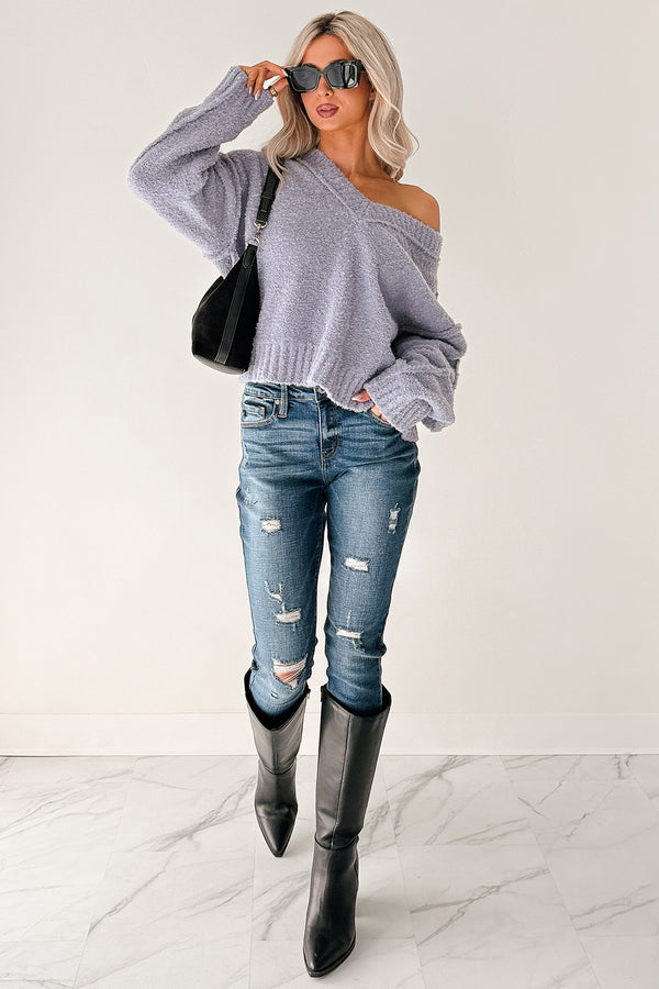 Snug & Still V Neck Sweater (Light Purple) - NanaMacs
