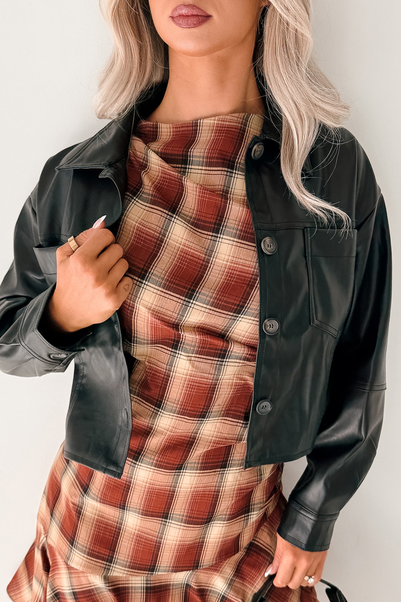 Minimal Motion Faux Leather Button-Up Jacket (Black) · NanaMacs