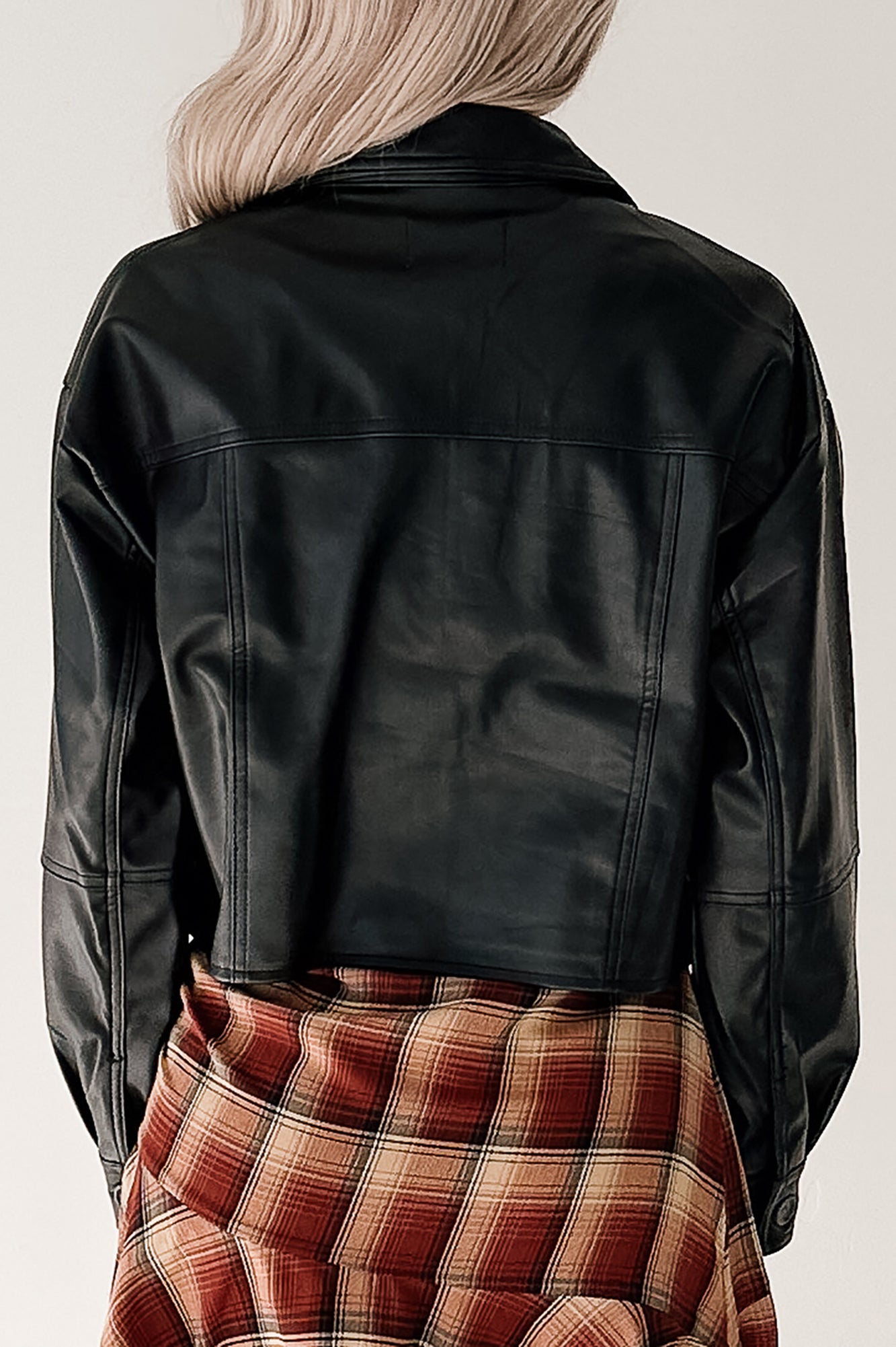 Minimal Motion Faux Leather Button-Up Jacket (Black) - NanaMacs