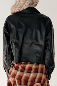 Minimal Motion Faux Leather Button-Up Jacket (Black) - NanaMacs