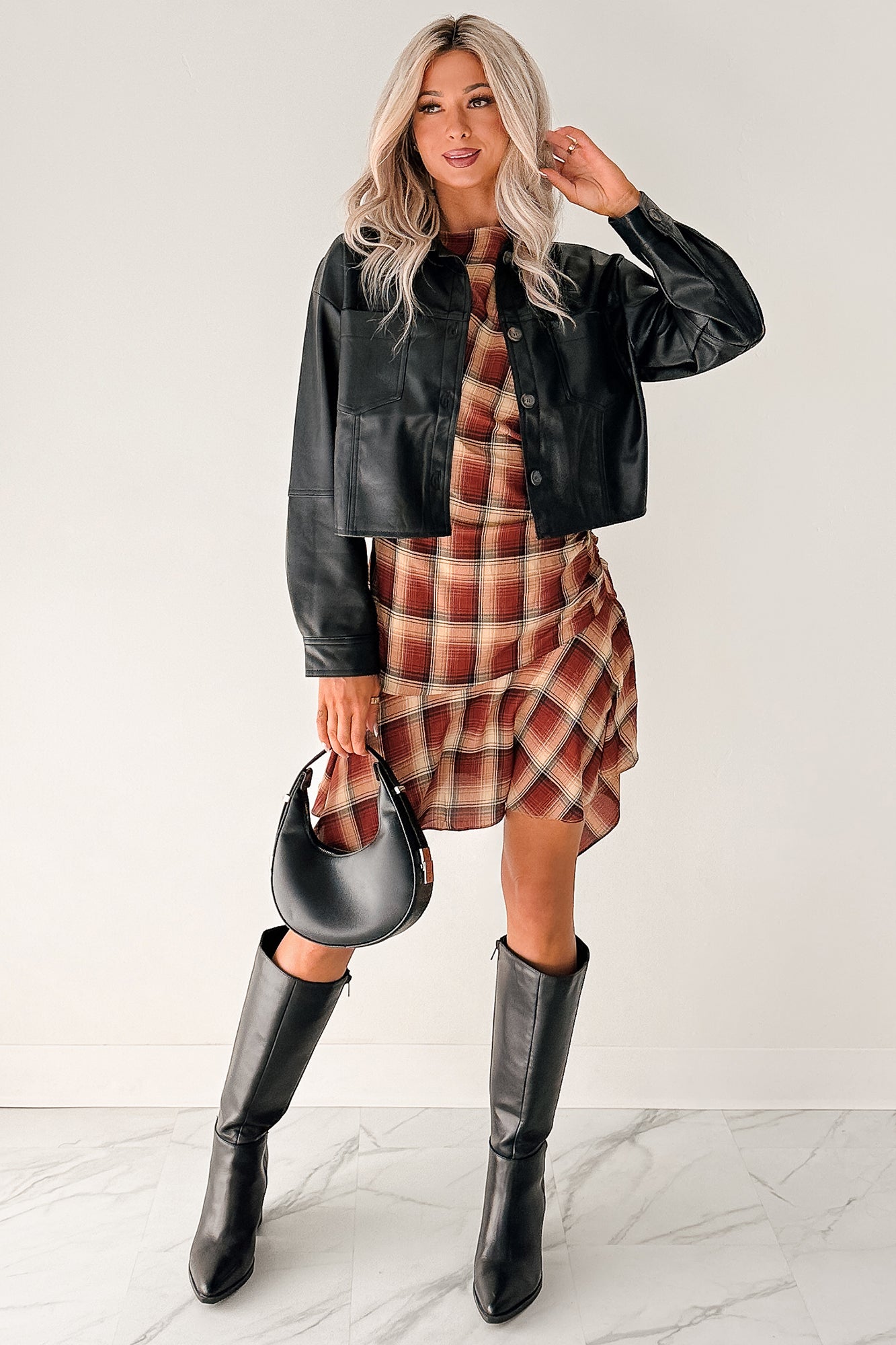 Minimal Motion Faux Leather Button-Up Jacket (Black) - NanaMacs