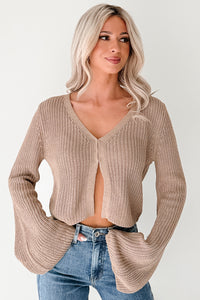 Over The Years Bell Sleeve Cardigan Top (Tan) - NanaMacs