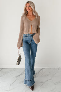Over The Years Bell Sleeve Cardigan Top (Tan) - NanaMacs