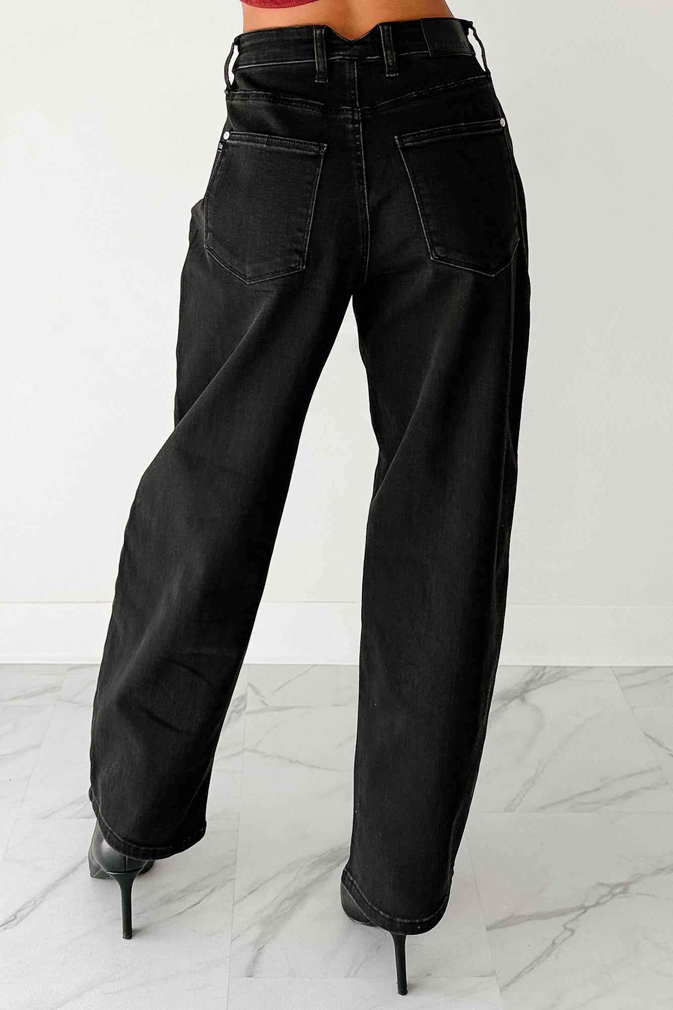 Sophia High Rise Judy Blue Washed Barrel Jeans (Black) - NanaMacs