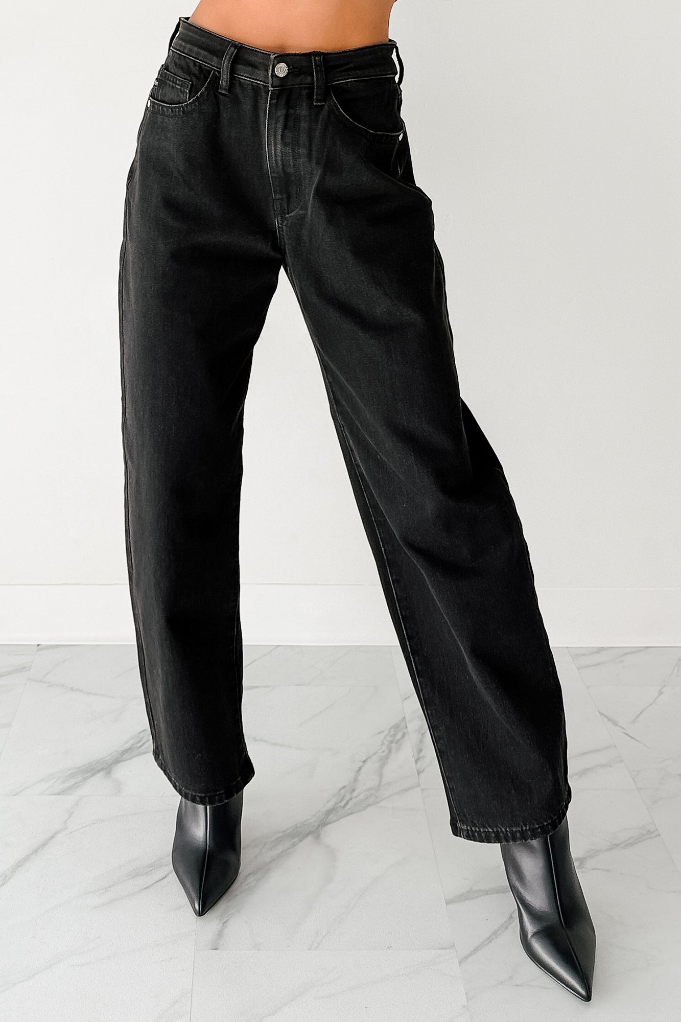 Sophia High Rise Judy Blue Washed Barrel Jeans (Black) - NanaMacs