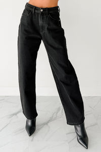 Sophia High Rise Judy Blue Washed Barrel Jeans (Black) - NanaMacs