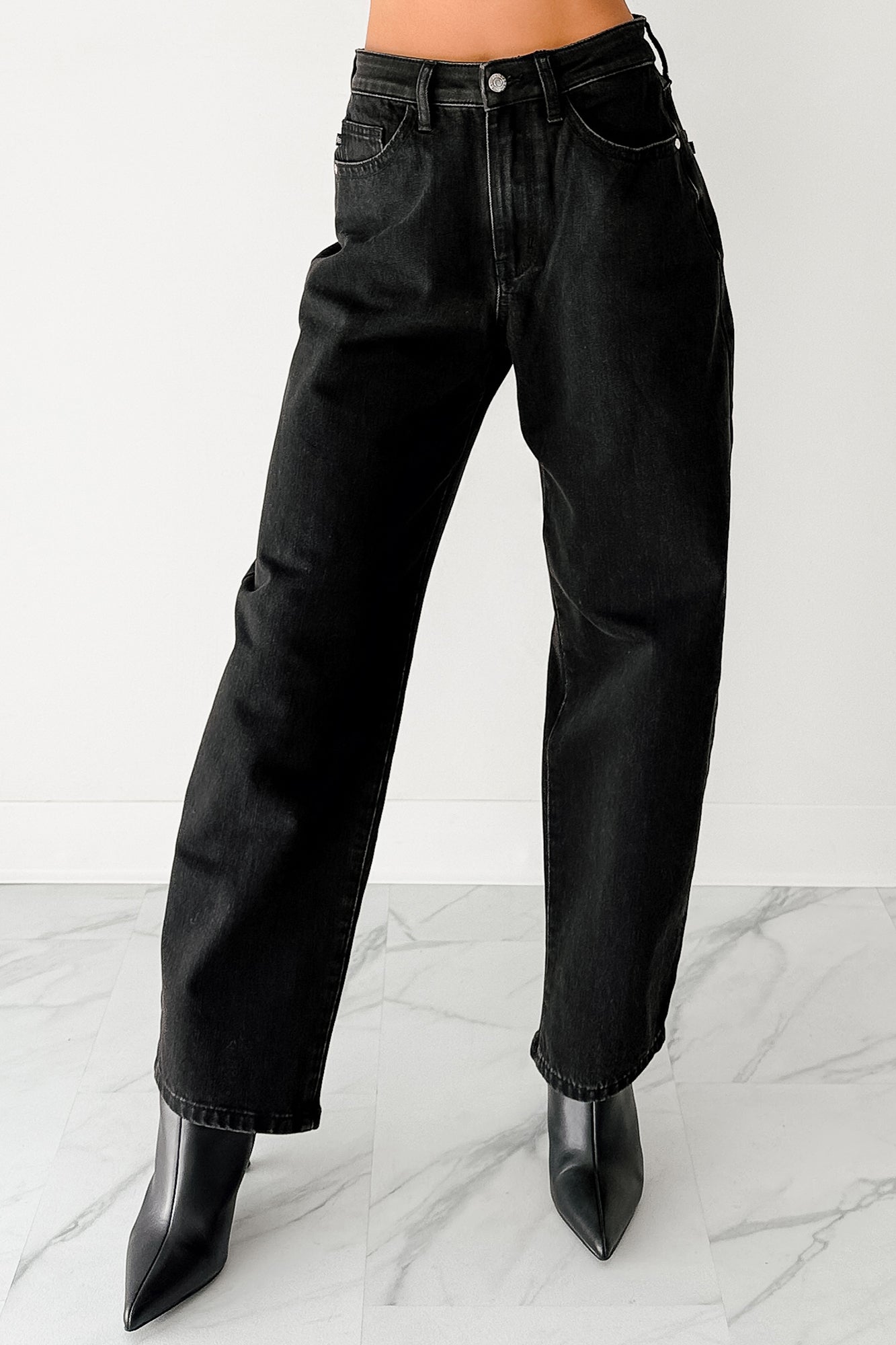 Sophia High Rise Judy Blue Washed Barrel Jeans (Black) - NanaMacs