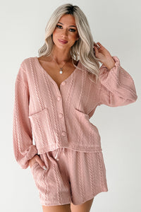Sweet & Steady Cable Knit Cardigan Set (Dusty Pink) - NanaMacs