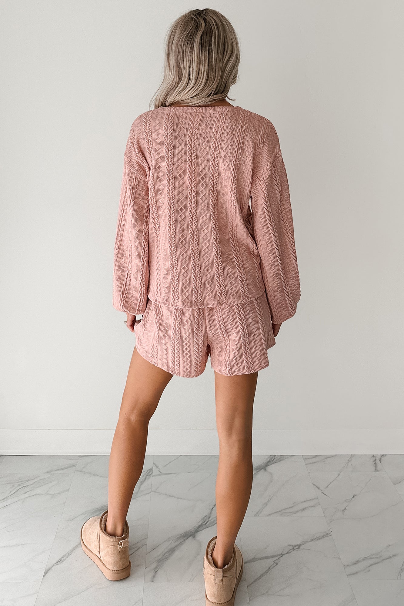 Sweet & Steady Cable Knit Cardigan Set (Dusty Pink) - NanaMacs