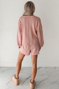 Sweet & Steady Cable Knit Cardigan Set (Dusty Pink) - NanaMacs