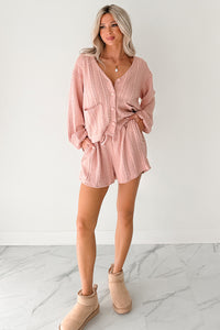 Sweet & Steady Cable Knit Cardigan Set (Dusty Pink) - NanaMacs