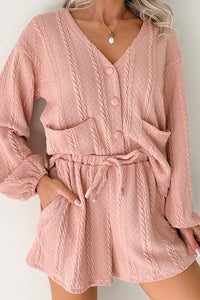 Sweet & Steady Cable Knit Cardigan Set (Dusty Pink) - NanaMacs