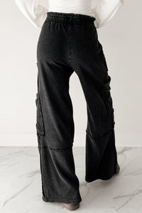 Made Ready Wide Leg Cargo Sweatpants (Black) - NanaMacs