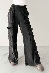 Made Ready Wide Leg Cargo Sweatpants (Black) - NanaMacs