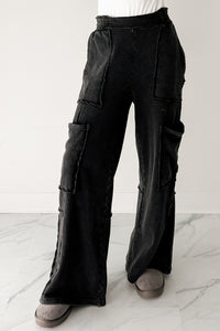 Made Ready Wide Leg Cargo Sweatpants (Black) - NanaMacs