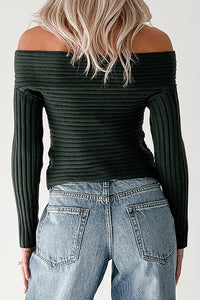 Soft Mirage Off The Shoulder Cable Knit Top (Green) - NanaMacs
