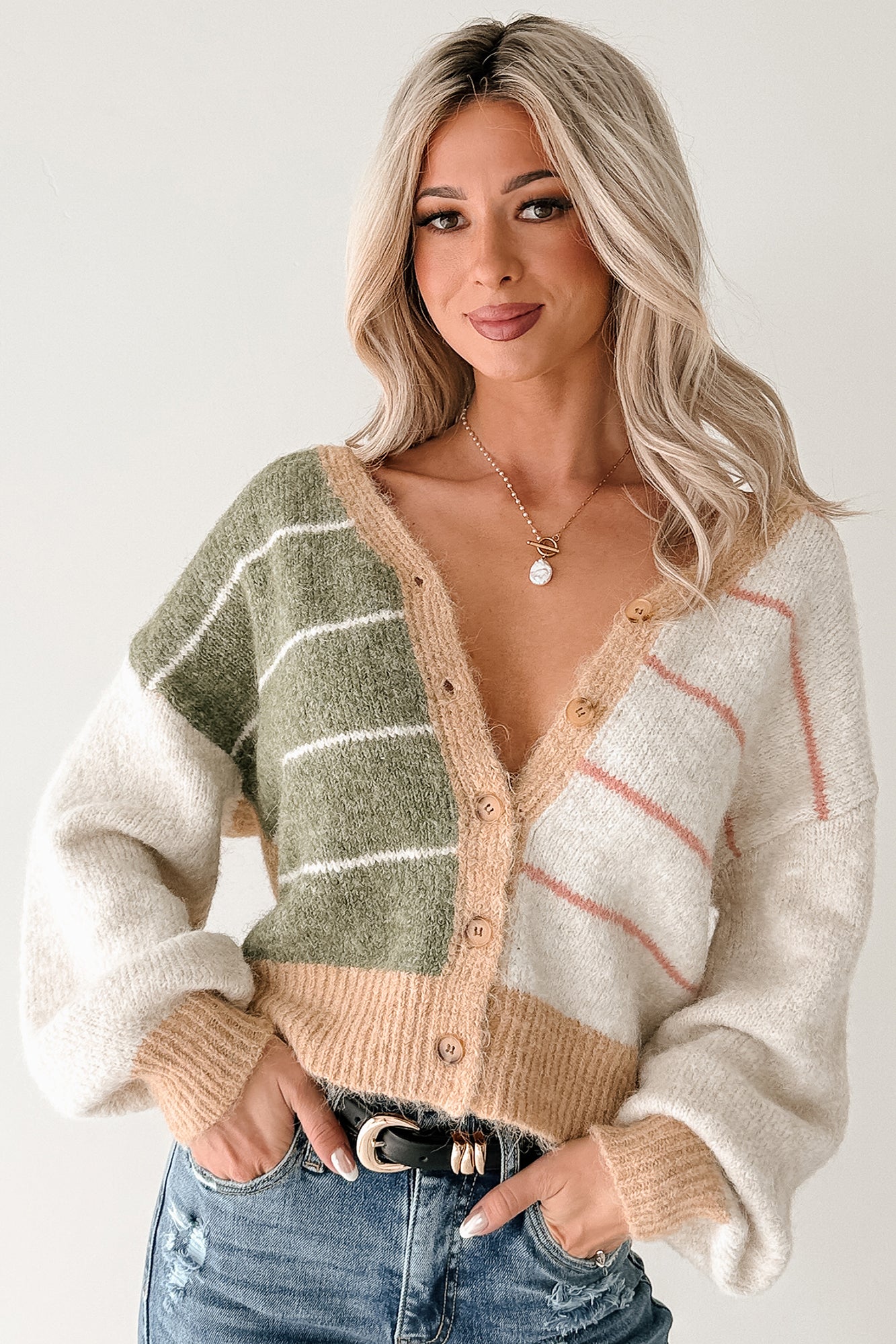 Just Be Sweet Striped Knit Cardigan (Green/Multi) - NanaMacs