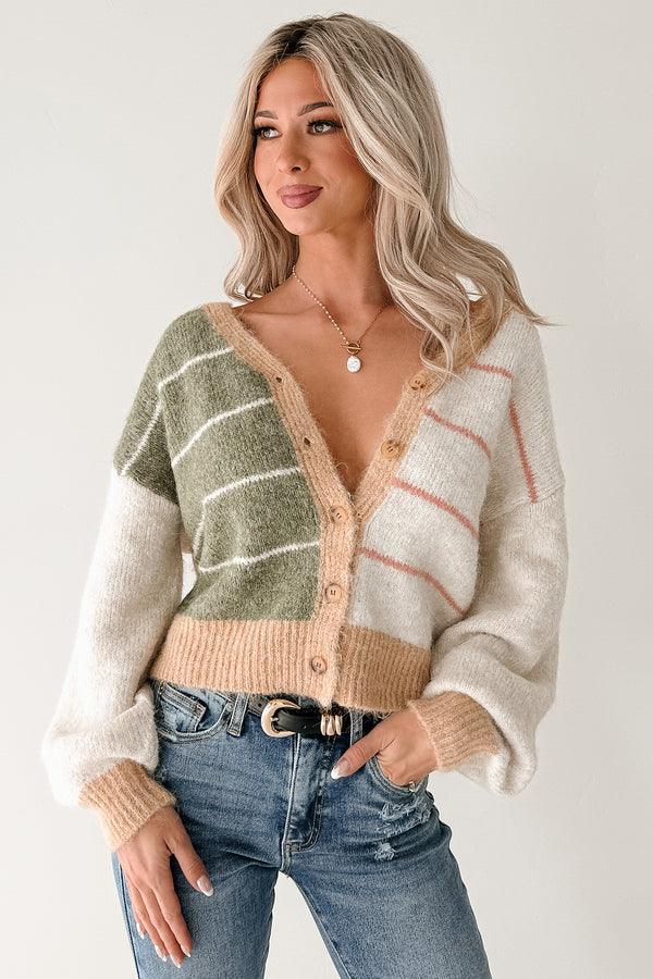 Just Be Sweet Striped Knit Cardigan (Green/Multi) - NanaMacs