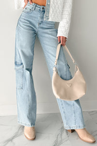 Crosby Wide Leg Mica Denim Cargo Jeans (Light Wash) - NanaMacs