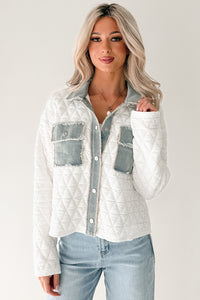 Always Me Quilted Denim Trim Jacket (Off White/Denim) - NanaMacs