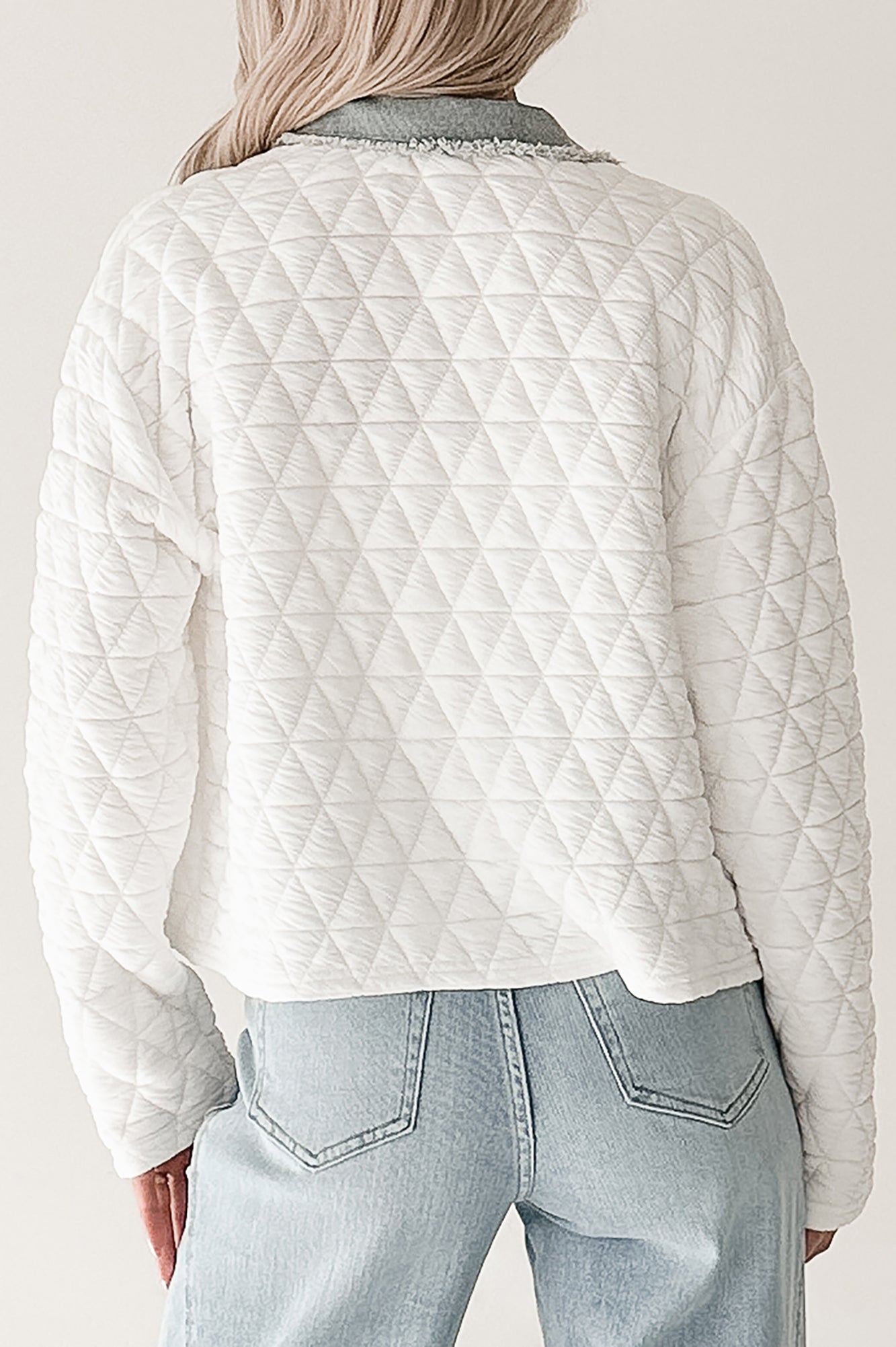 Always Me Quilted Denim Trim Jacket (Off White/Denim) - NanaMacs